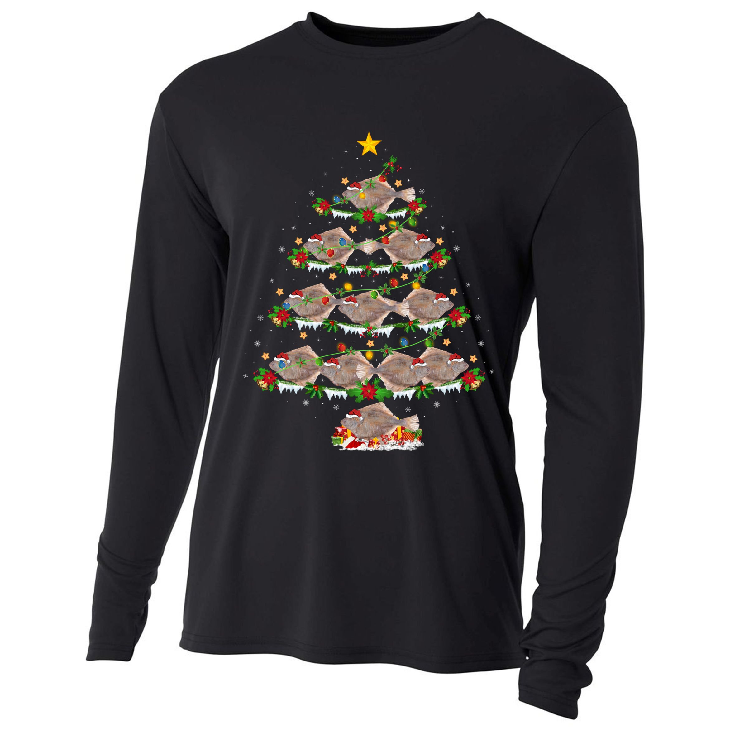 Halibut Fish Lover Xmas Lighting Halibut Christmas Tree Gift Cooling Performance Long Sleeve Crew