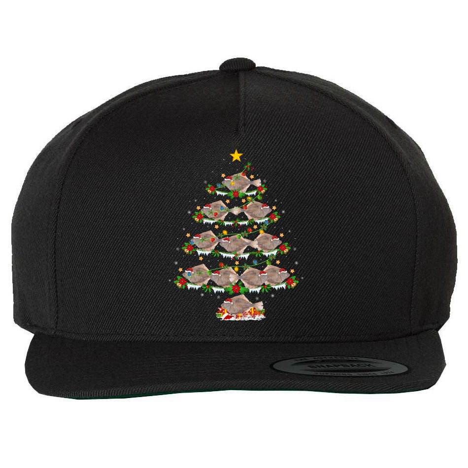 Halibut Fish Lover Xmas Lighting Halibut Christmas Tree Gift Wool Snapback Cap