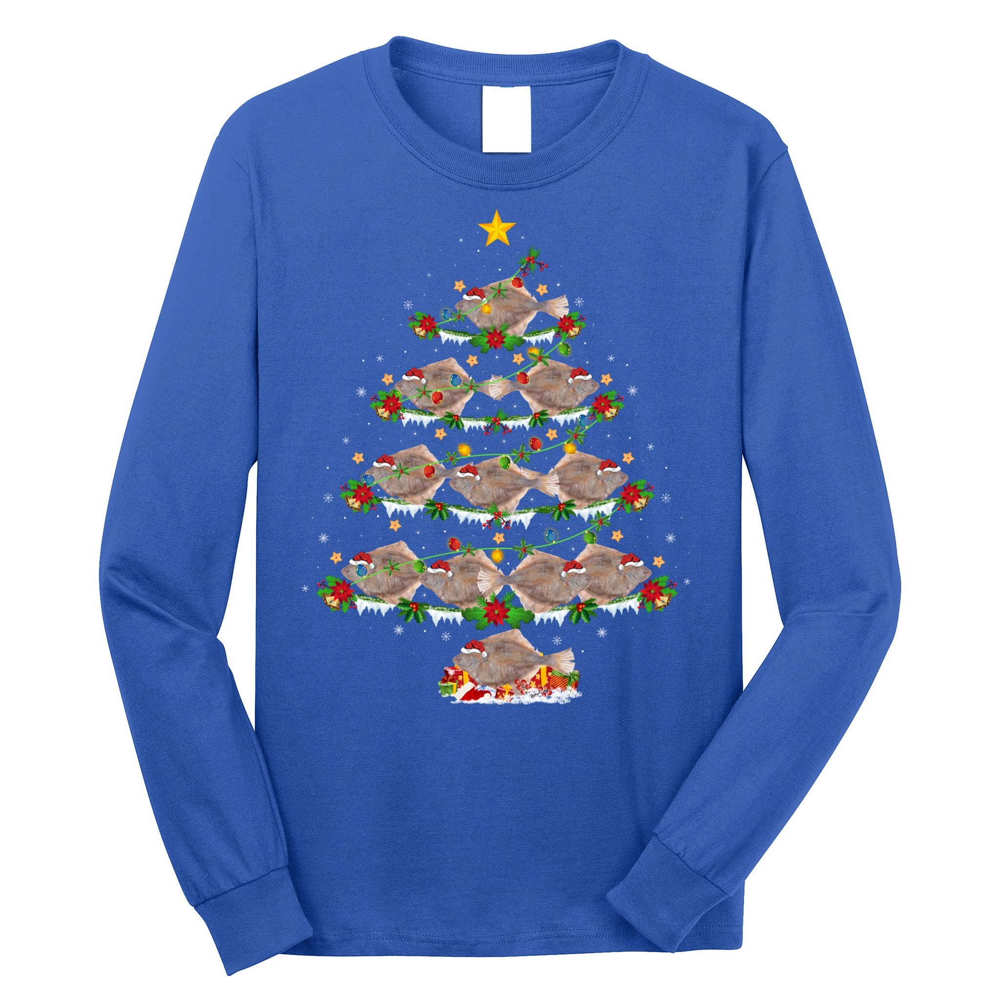Halibut Fish Lover Xmas Lighting Halibut Christmas Tree Gift Long Sleeve Shirt