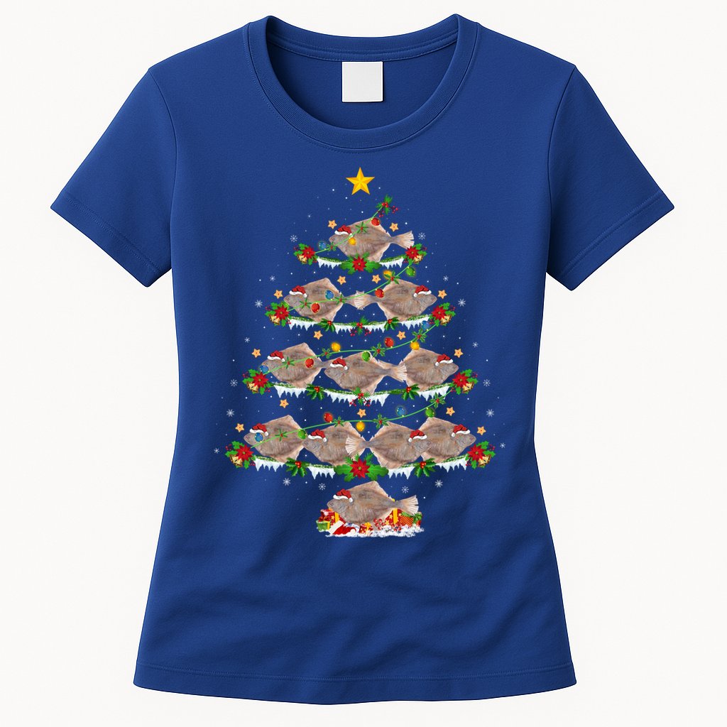 Halibut Fish Lover Xmas Lighting Halibut Christmas Tree Gift Womens T-Shirt