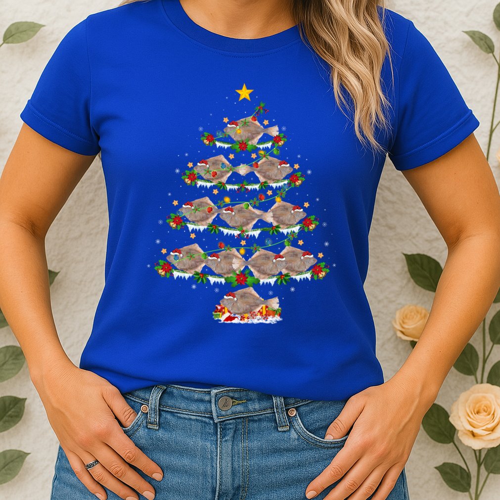 Halibut Fish Lover Xmas Lighting Halibut Christmas Tree Gift Womens T-Shirt