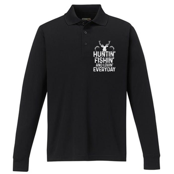 Hunting Fishing Loving Everyday Funny Hunter Fisherman Gift Performance Long Sleeve Polo