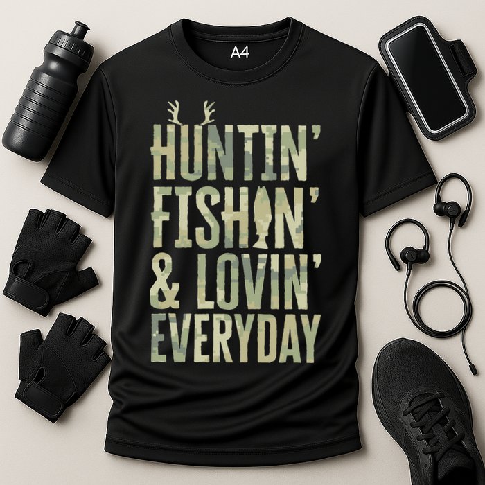 Hunting Fishing Loving Every Day Fathers Day Camo Cooling Performance Crew T-Shirt