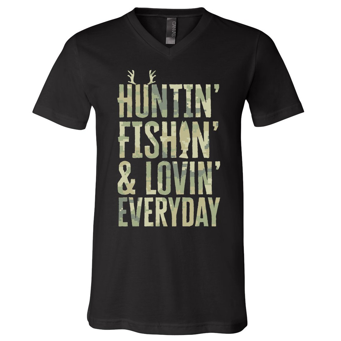 Hunting Fishing Loving Every Day Fathers Day Camo V-Neck T-Shirt
