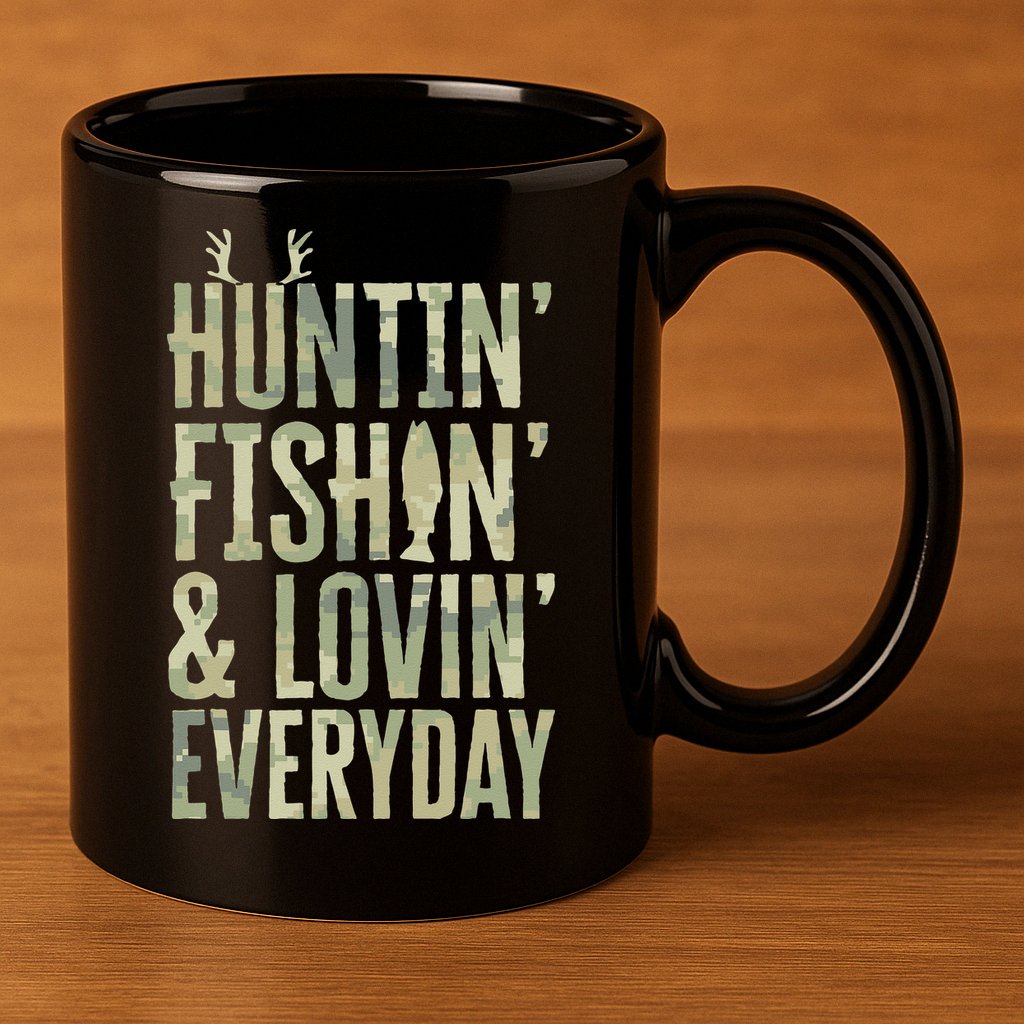Hunting Fishing Loving Every Day Fathers Day Camo 11oz C Handle Ceramic Mug