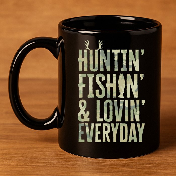 Hunting Fishing Loving Every Day Fathers Day Camo 11oz C Handle Ceramic Mug