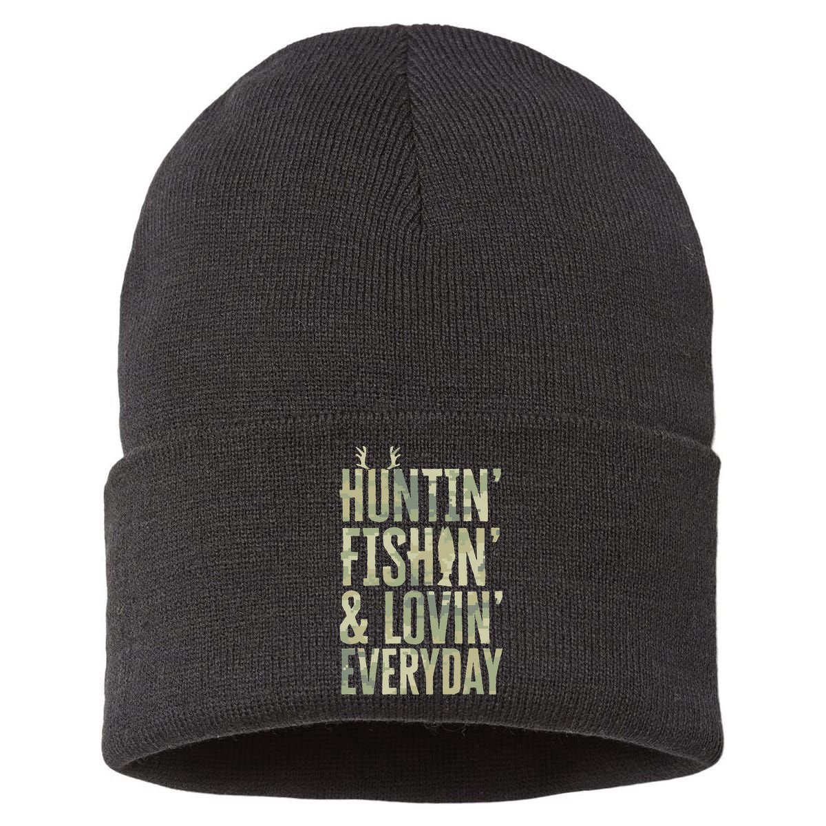 Hunting Fishing Loving Every Day Fathers Day Camo Sustainable Knit Beanie