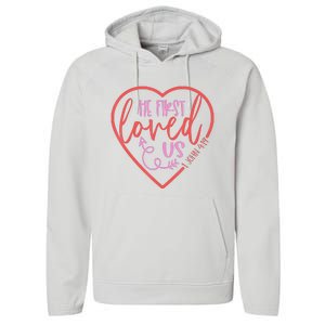 He First Loved Us Easter Christian Valentines Day Performance Fleece Hoodie