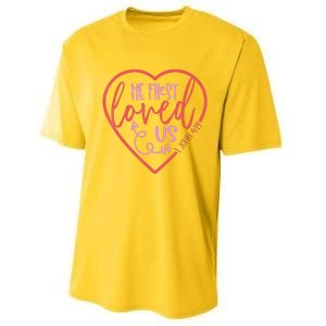 He First Loved Us Easter Christian Valentines Day Performance Sprint T-Shirt