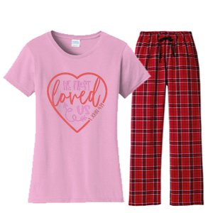 He First Loved Us Easter Christian Valentines Day Women's Flannel Pajama Set