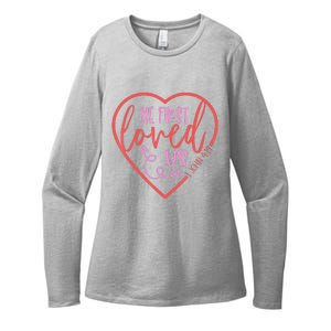 He First Loved Us Easter Christian Valentines Day Womens CVC Long Sleeve Shirt