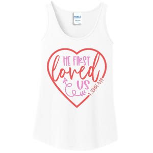 He First Loved Us Easter Christian Valentines Day Ladies Essential Tank