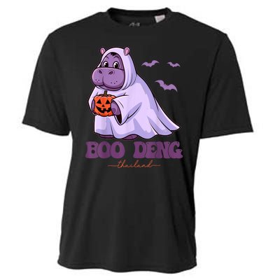 Halloween Funny Moo Deng Cute Baby Pygmy Hippo Bouncy Pig In Thai Gift Cooling Performance Crew T-Shirt