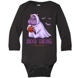 Halloween Funny Moo Deng Cute Baby Pygmy Hippo Bouncy Pig In Thai Gift Baby Long Sleeve Bodysuit