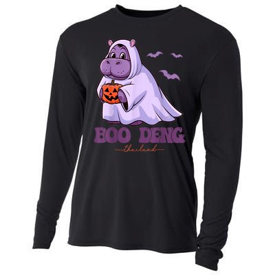 Halloween Funny Moo Deng Cute Baby Pygmy Hippo Bouncy Pig In Thai Gift Cooling Performance Long Sleeve Crew