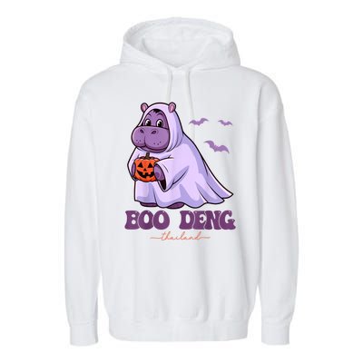 Halloween Funny Moo Deng Cute Baby Pygmy Hippo Bouncy Pig In Thai Gift Garment-Dyed Fleece Hoodie