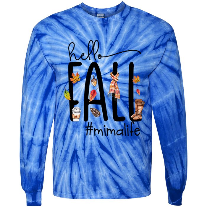 Hello Fall Mima Life Cute Halloween Autumn Grandma Gift Tie-Dye Long Sleeve Shirt