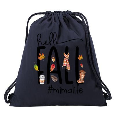 Hello Fall Mima Life Cute Halloween Autumn Grandma Gift Drawstring Bag