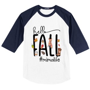 Hello Fall Mima Life Cute Halloween Autumn Grandma Gift Baseball Sleeve Shirt