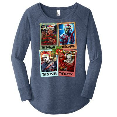 Horror Friends Merry Creepmas Krueger Dreamer Voorhees Camper Myers Women's Perfect Tri Tunic Long Sleeve Shirt