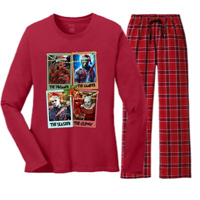 Horror Friends Merry Creepmas Krueger Dreamer Voorhees Camper Myers Women's Long Sleeve Flannel Pajama Set 