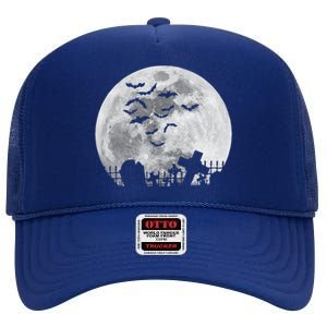 Halloween Full Moon Cemetery Graveyard Spooky Bats Night High Crown Mesh Back Trucker Hat