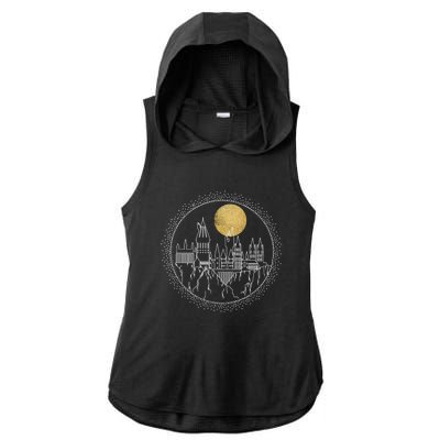 Hogwarts Full Moon Line Art Ladies PosiCharge Tri-Blend Wicking Draft Hoodie Tank