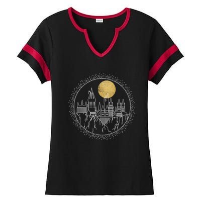 Hogwarts Full Moon Line Art Ladies Halftime Notch Neck Tee