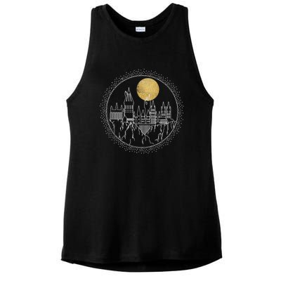 Hogwarts Full Moon Line Art Ladies PosiCharge Tri-Blend Wicking Tank