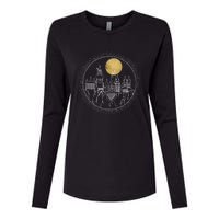 Hogwarts Full Moon Line Art Womens Cotton Relaxed Long Sleeve T-Shirt