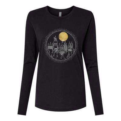 Hogwarts Full Moon Line Art Womens Cotton Relaxed Long Sleeve T-Shirt