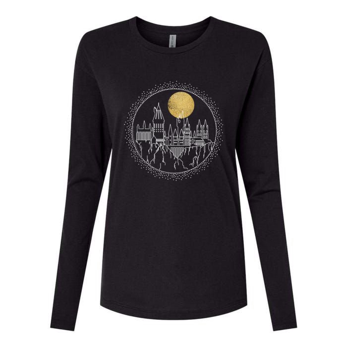 Hogwarts Full Moon Line Art Womens Cotton Relaxed Long Sleeve T-Shirt