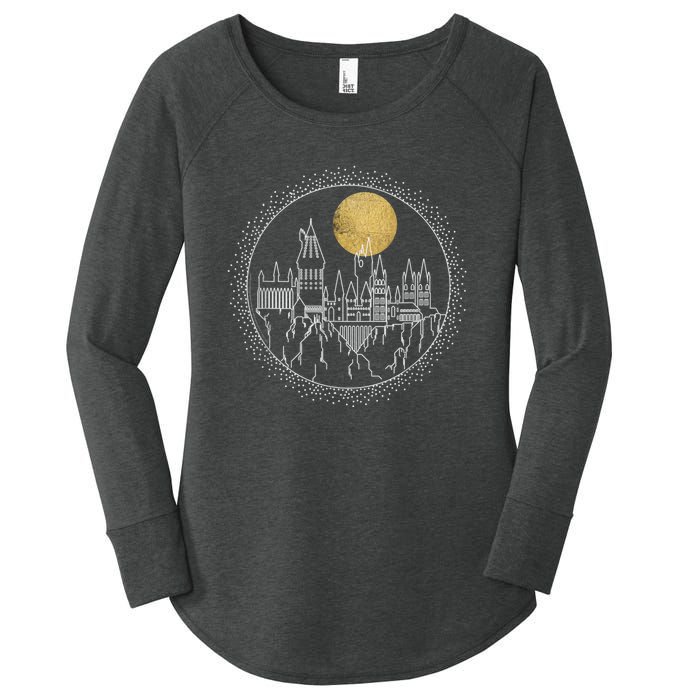 Hogwarts Full Moon Line Art Women's Perfect Tri Tunic Long Sleeve Shirt