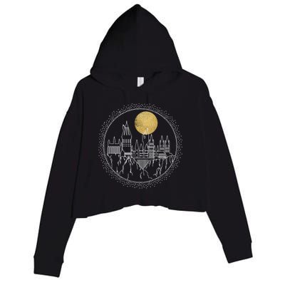 Hogwarts Full Moon Line Art Crop Fleece Hoodie