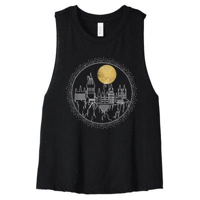 Hogwarts Full Moon Line Art Women's Racerback Cropped Tank