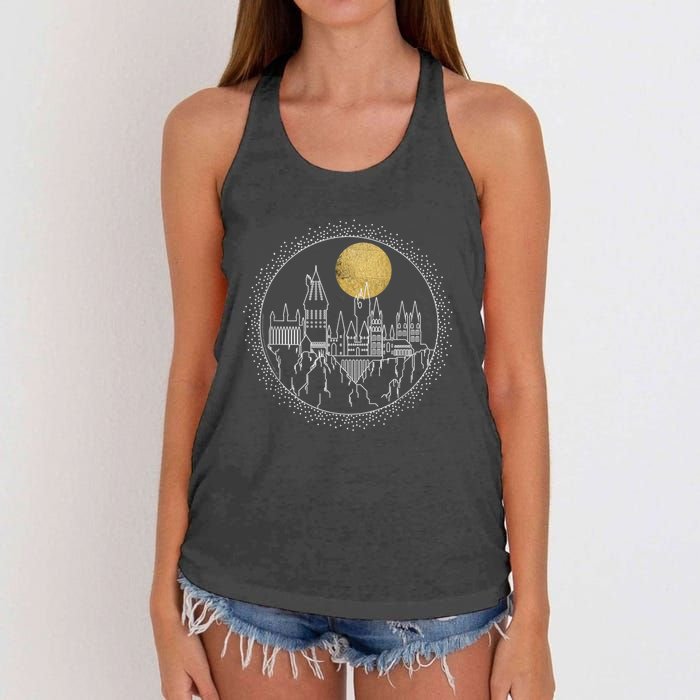 Hogwarts Full Moon Line Art Women's Knotted Racerback Tank