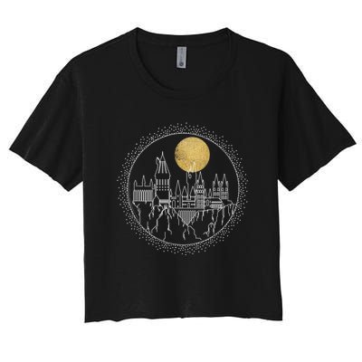 Hogwarts Full Moon Line Art Women's Crop Top Tee