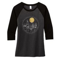 Hogwarts Full Moon Line Art Women's Tri-Blend 3/4-Sleeve Raglan Shirt