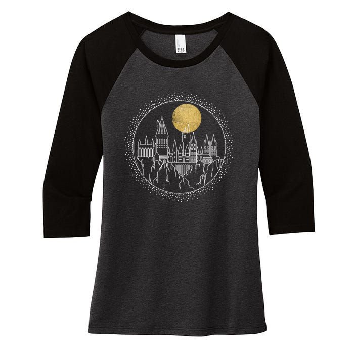 Hogwarts Full Moon Line Art Women's Tri-Blend 3/4-Sleeve Raglan Shirt