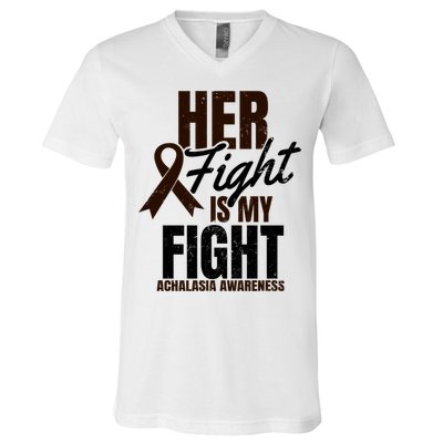 Her Fight My Design Achalasia Awareness Gift V-Neck T-Shirt