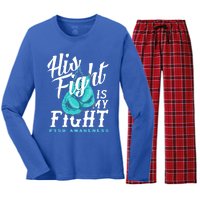 His Fight My Fight Ptsd Awareness Great Gift Women's Long Sleeve Flannel Pajama Set 