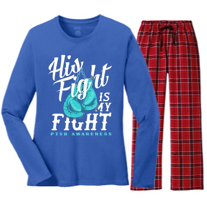 His Fight My Fight Ptsd Awareness Great Gift Women's Long Sleeve Flannel Pajama Set 