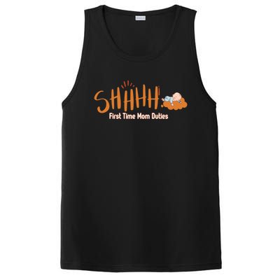 Happy First MotherS Day New Mom Shhhh Firsttime Mom Duties Cool Gift PosiCharge Competitor Tank