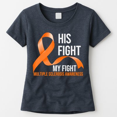 His Fight My Fight Multiple Sclerosis MS Warrior Womens T-Shirt