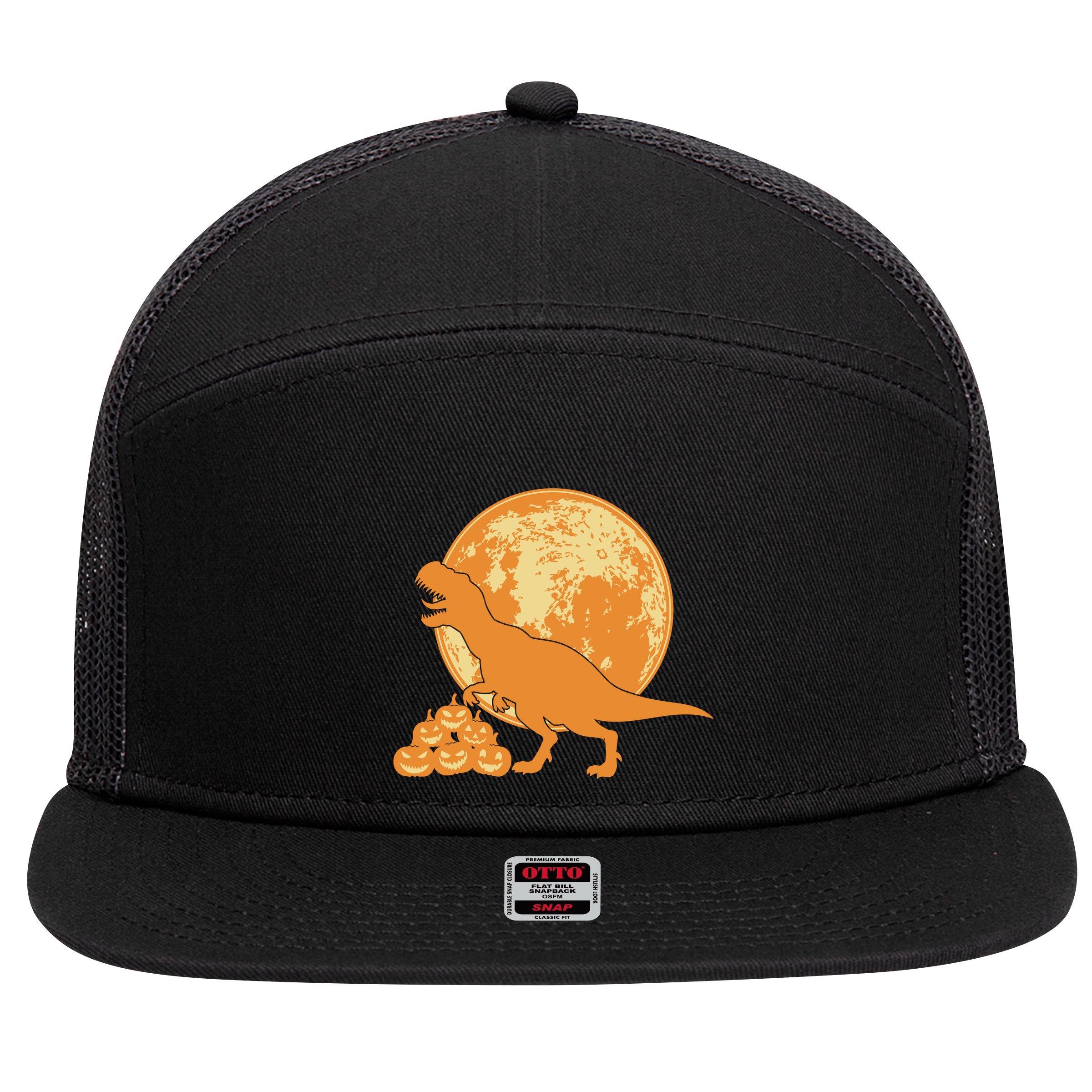 Halloween Full Moon Trex Pumpkins 7 Panel Mesh Trucker Snapback Hat