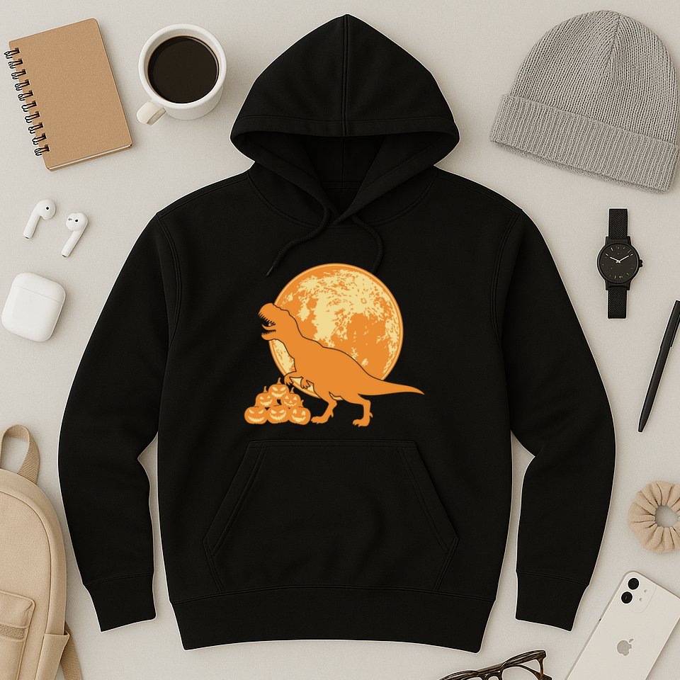 Halloween Full Moon Trex Pumpkins Hoodie