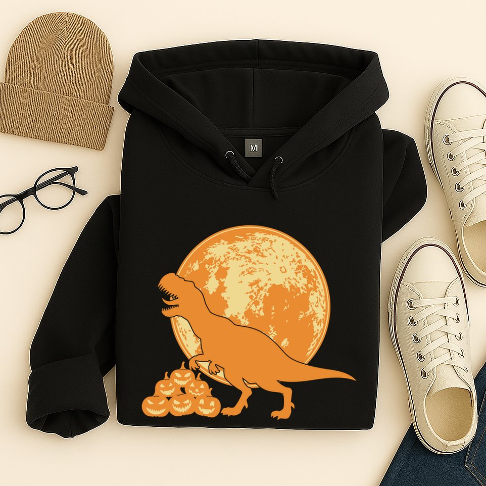 Halloween Full Moon Trex Pumpkins Hoodie