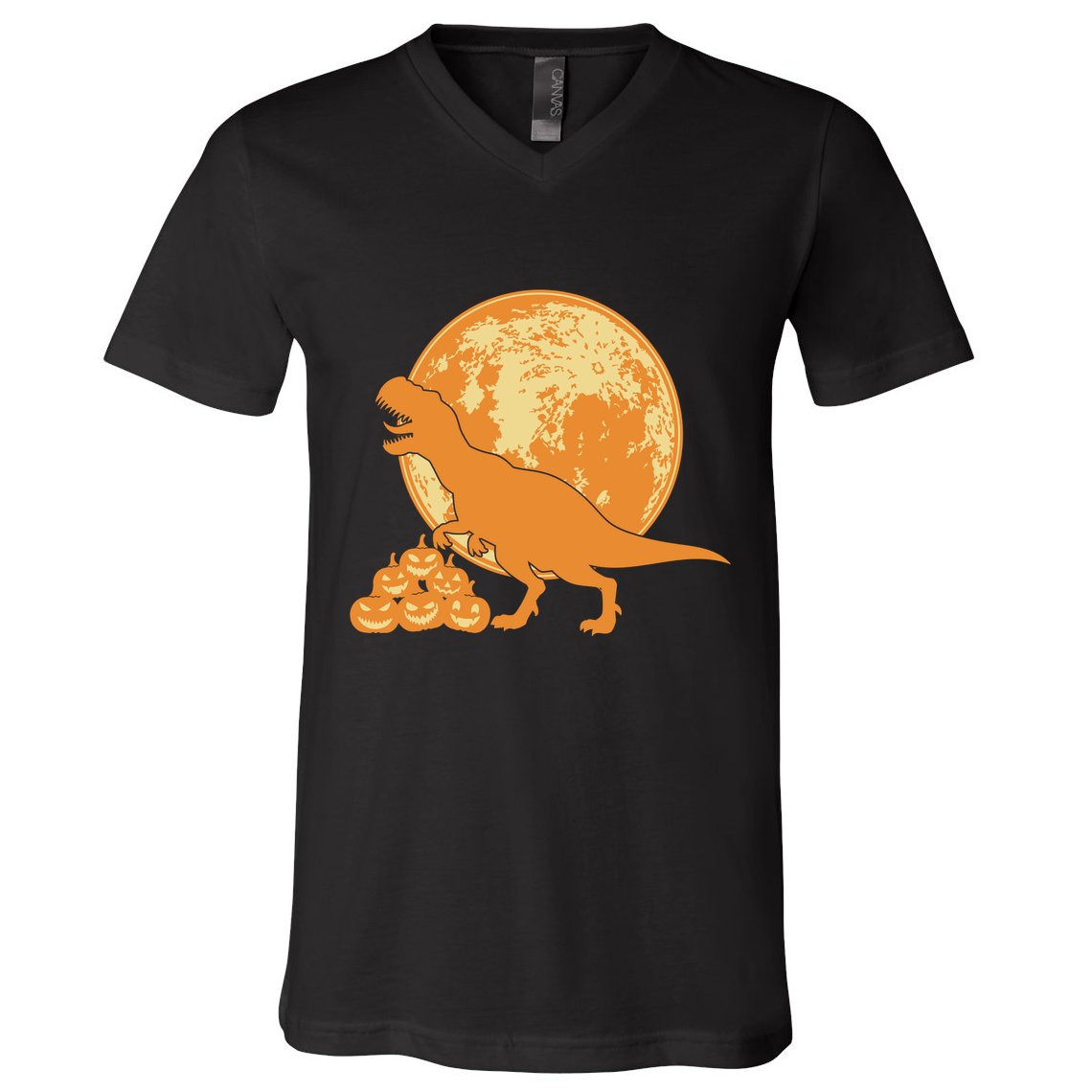 Halloween Full Moon Trex Pumpkins V-Neck T-Shirt