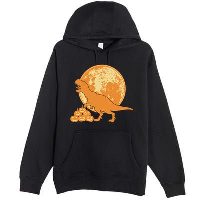 Halloween Full Moon Trex Pumpkins Premium Pullover Hoodie