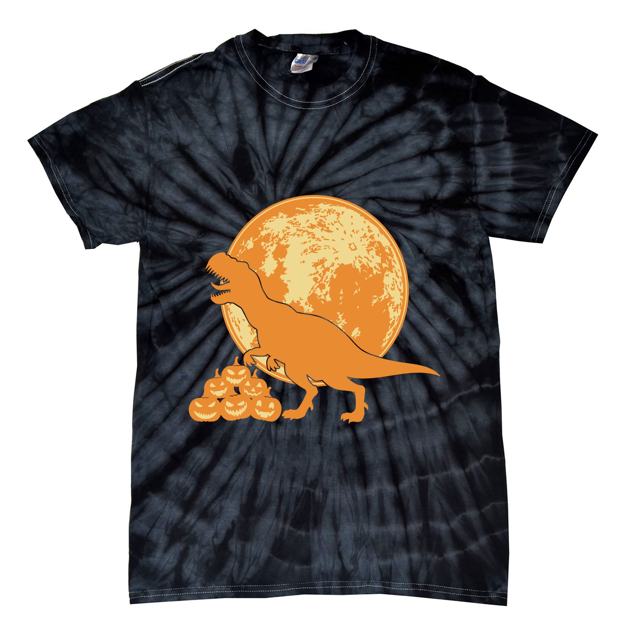Halloween Full Moon Trex Pumpkins Tie-Dye T-Shirt